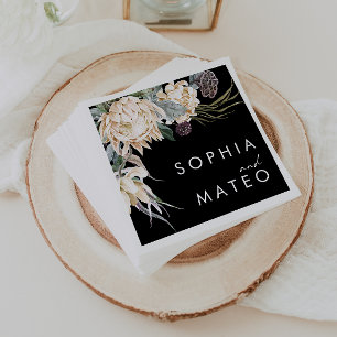 Serviette En Papier Floral blanc   Napkins Mariage noir