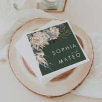 Floral blanc | Serviettes Mariage vert foncé