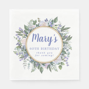 Serviette En Papier Floral bleu blanc 60e anniversaire Merci