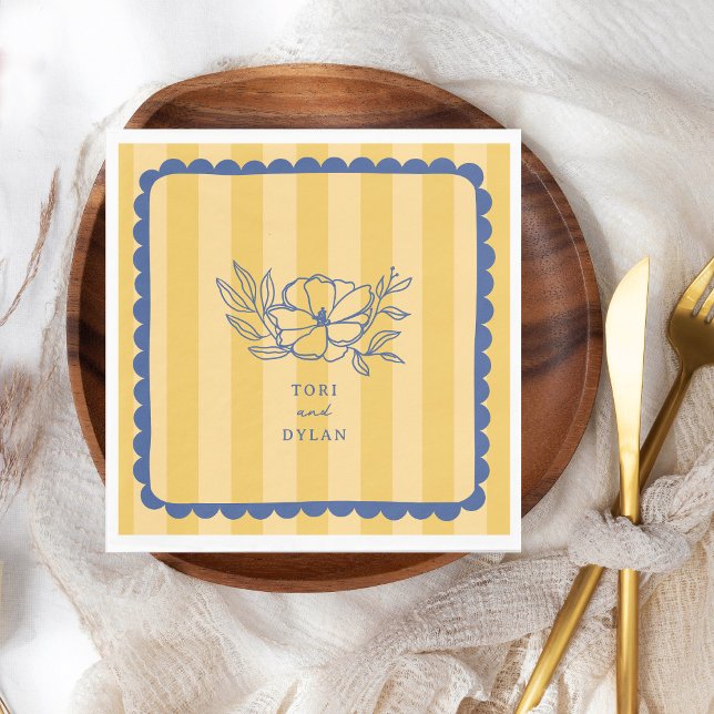 Serviette En Papier Floral Bleu Botanique Mariage (Créateur téléchargé)