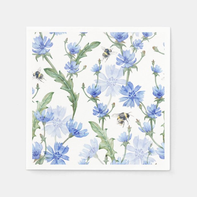 Serviette en papier floral bleu, douche de mariage (Devant)