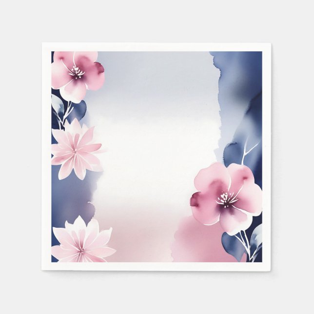 Serviette En Papier Floral bleu marine et rose (Devant)