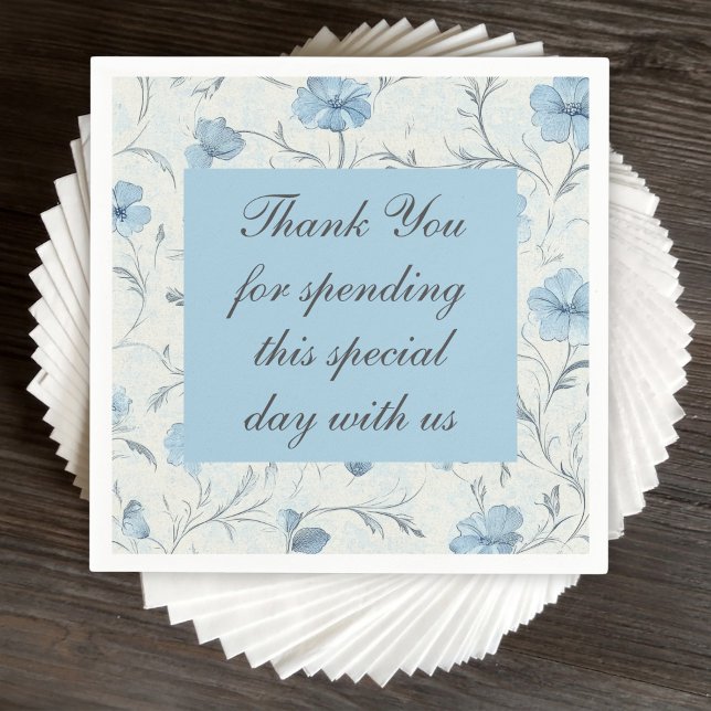 Serviette En Papier Floral Bleu Pays Jardin Merci de mariage (Créateur téléchargé)