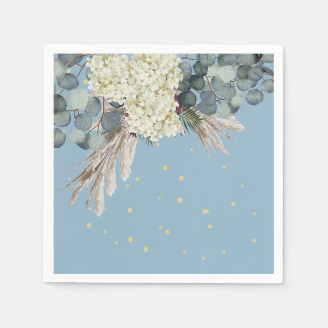 Serviette En Papier Floral Blue Gold Elegant Anniversaire (Devant)