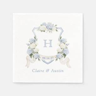 Serviette En Papier Floral Blue Hydrangea Crest Mariage Monogramme