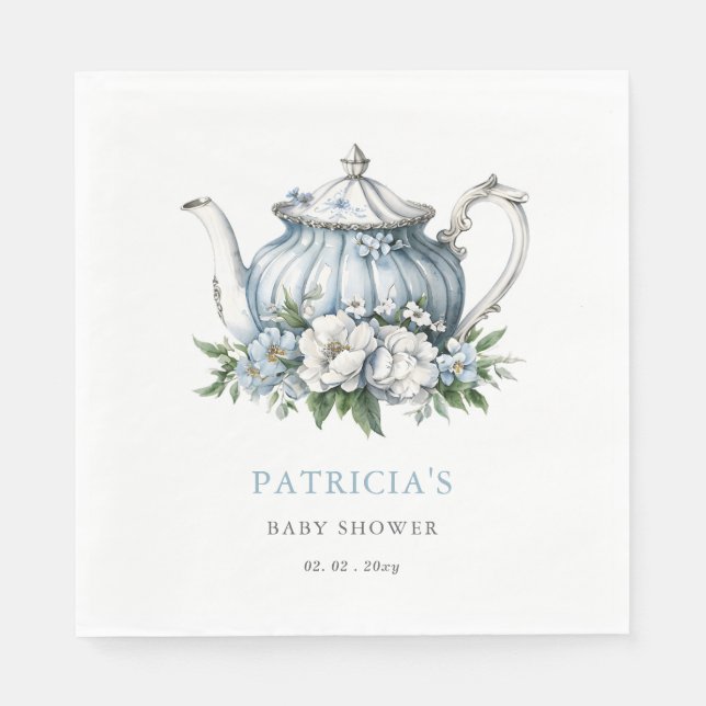 Serviette En Papier Floral Blue Tea Party Baby shower garçon (Devant)