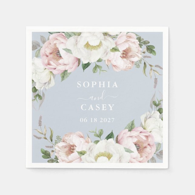 Serviette En Papier Floral Blush White Greenery Mariage personnalisé (Devant)