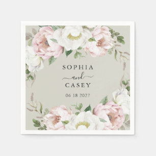 Serviette En Papier Floral Blush White Greenery Mariage personnalisé
