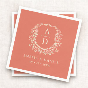 Serviette En Papier Floral Boho Terracotta Crest Mariage Monogramme