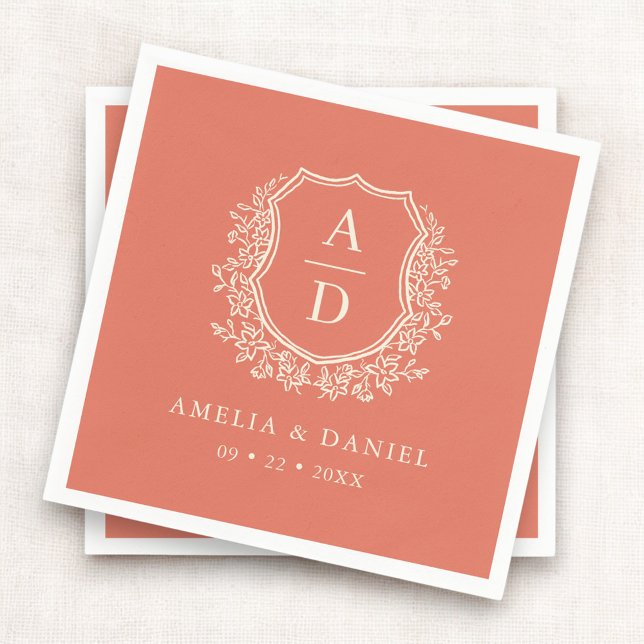 Serviette En Papier Floral Boho Terracotta Crest Mariage Monogramme (Créateur téléchargé)