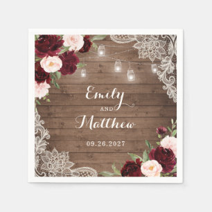 Serviette En Papier Floral Bourgogne Russe dentelle de bois Lumières