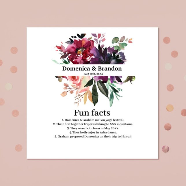 Serviette En Papier Floral Bourgogne sur blanc Mariage Fun Facts Napki (Créateur téléchargé)