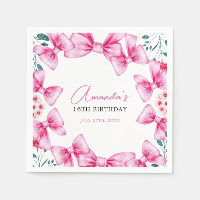 Serviette En Papier Floral Bow Coquette Sweet 16 Anniversaire (Devant)