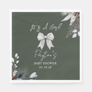 Serviette En Papier Floral Bow Winter Girl Baby shower vert Bienvenue