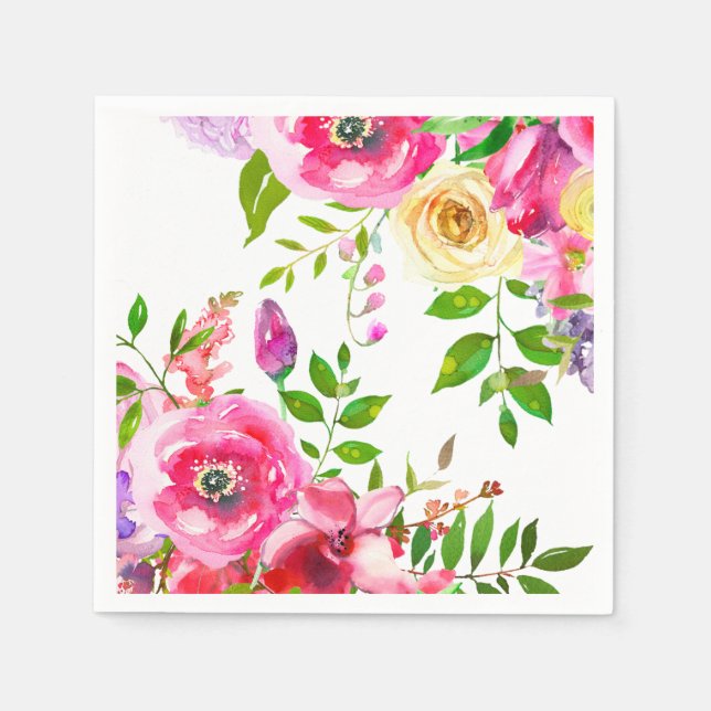Serviette En Papier Floral brillant Gras Rose Ressort Botanique Modern (Devant)