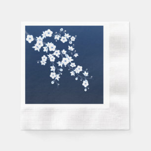 Serviette En Papier Floral Cerisier Fleur Marine Bleu Blanc