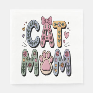 Serviette En Papier Floral Chat Maman avec Empreinte de patte