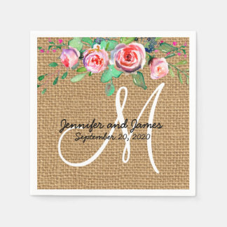Serviette En Papier Floral Chic Burlap Rustique Monogramme Mariage
