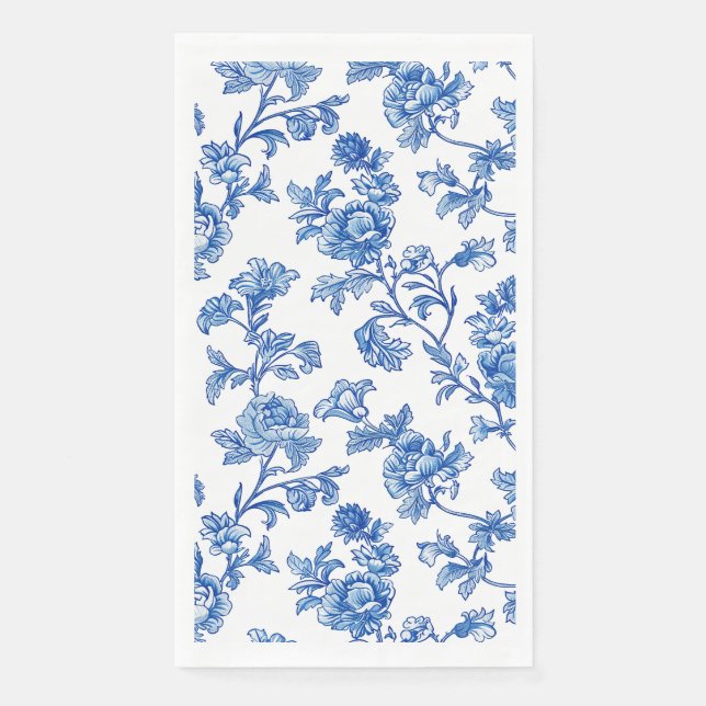 Serviette En Papier Floral Chinoiserie bleu et blanc (Devant)