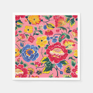 Serviette En Papier Floral Chinoiserie rose vif