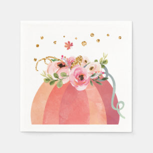 Serviette En Papier Floral Citrouille Fall Girl Or rose Anniversaire