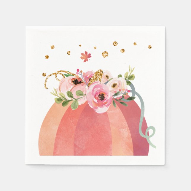 Serviette En Papier Floral Citrouille Fall Girl Or rose Anniversaire (Devant)