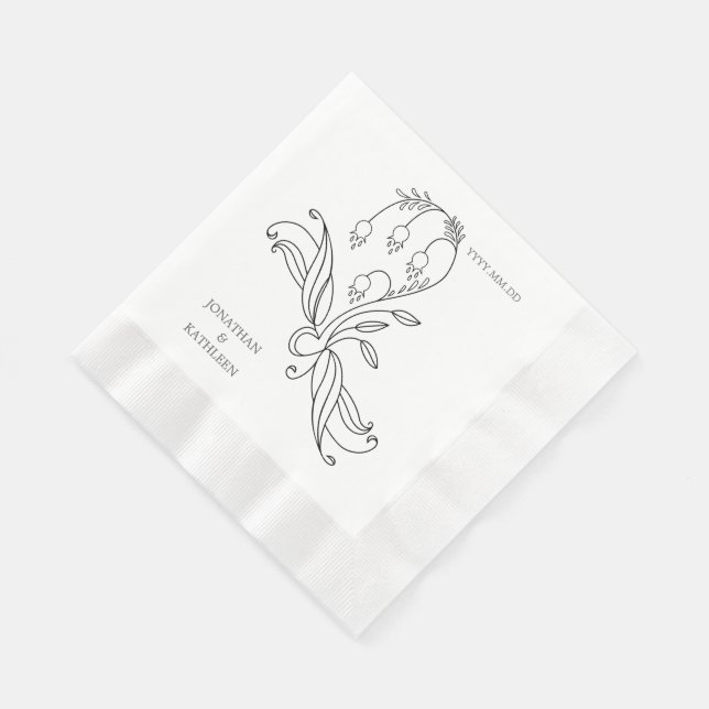Serviette En Papier Floral Custom Name Personalized Elegant  (Coin)