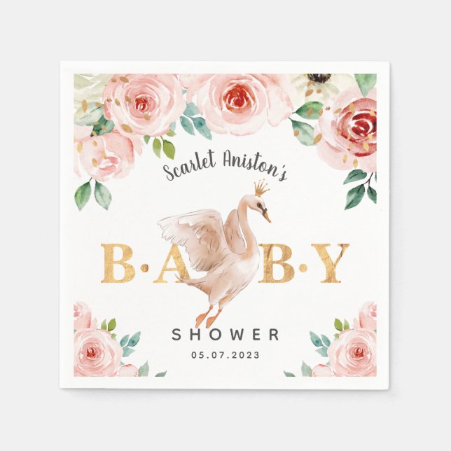 Serviette En Papier Floral de cygne baby shower (Devant)