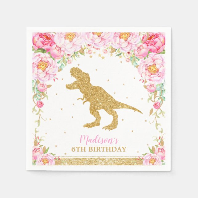 Serviette En Papier Floral Dinosaur Anniversaire Parties scintillant d (Devant)