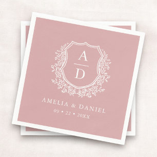 Serviette En Papier Floral Dusty Rose crête rose Mariage Monogramme