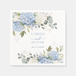 Serviette En Papier Floral Elegant Blue Hydrangea Mariage de verdure