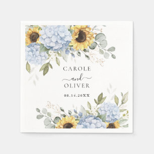 Serviette En Papier Floral Elegant Blue Hydrangea Sunflowers Mariage