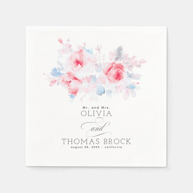 Serviette En Papier Floral Élégant Mariage d'été (Devant)