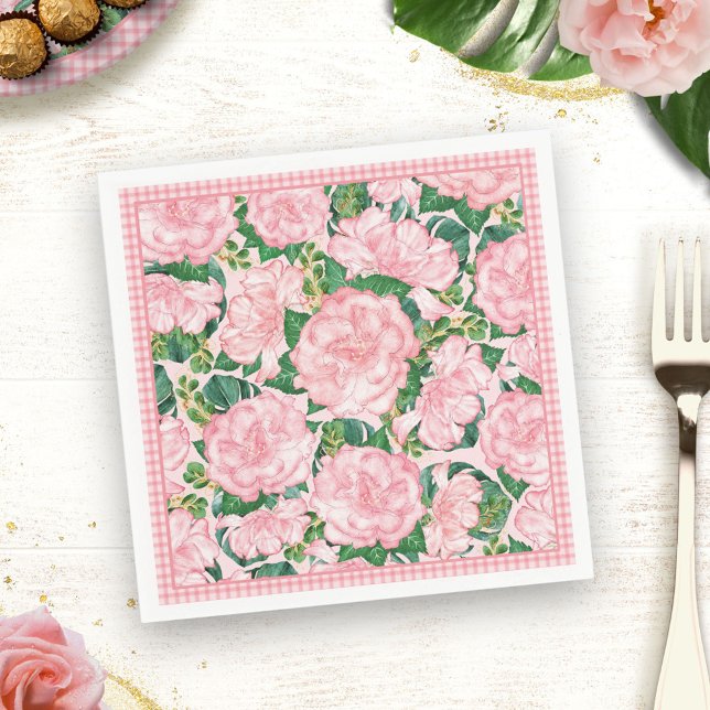 Serviette En Papier Floral Elegant rose Roses et Monstera été (Créateur téléchargé)