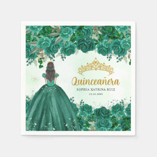 Serviette En Papier Floral Emerald Green Princesse Tiara Quinceanera