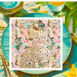 Serviette En Papier Floral empreinte de léopard tropical hawaïen