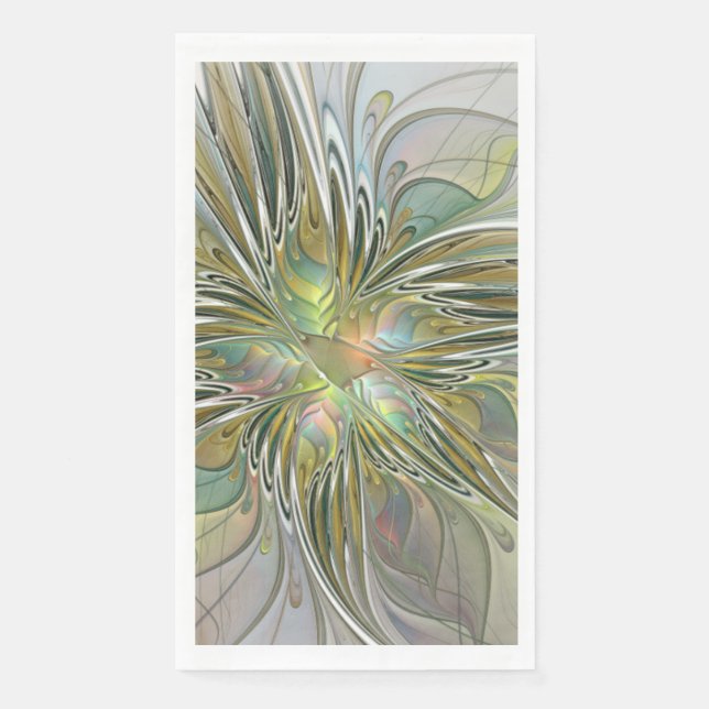 Serviette En Papier Floral Fantasy Modern Fractal Art Flower With Gold (Devant)