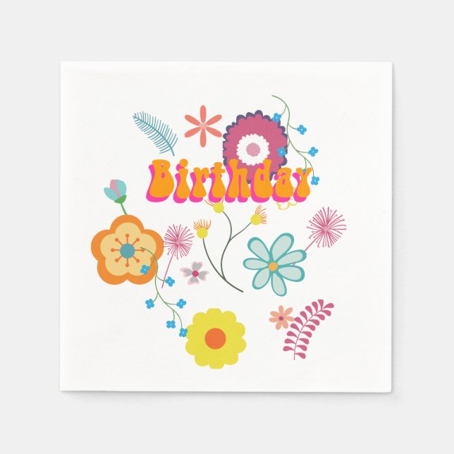 Serviette En Papier Floral Flower Power Coloré rose (Devant)