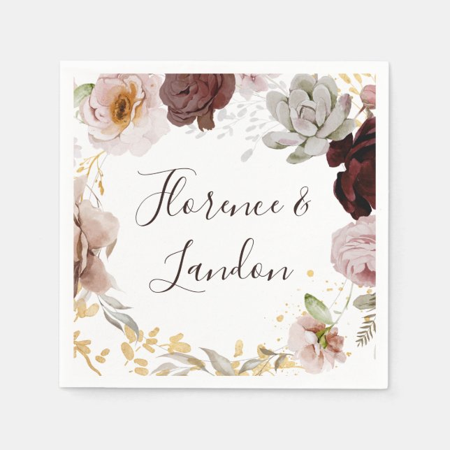 Serviette En Papier Floral flush moderne | Napkins Mariage (Devant)