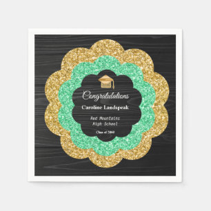Serviette En Papier Floral Green Gold Graduation