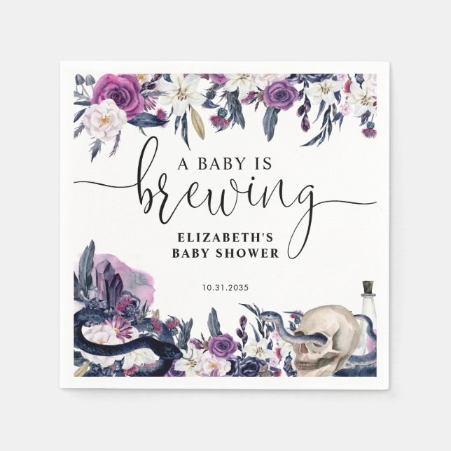 Serviette En Papier Floral Halloween Crâne bébé brasse douche (Devant)