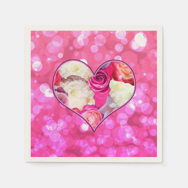 Serviette En Papier Floral Heart Rose Bokeh (Devant)