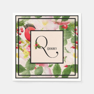 Serviette En Papier Floral Holiday Monogramme Lettre Q Family Name Pap