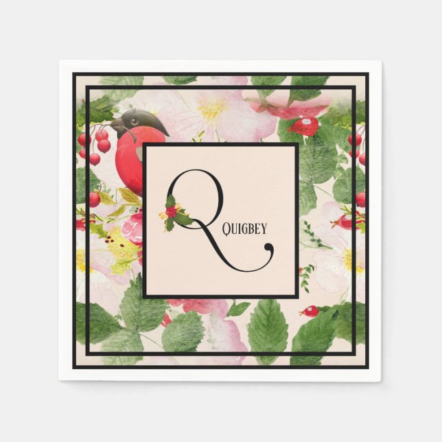 Serviette En Papier Floral Holiday Monogramme Lettre Q Family Name Pap (Devant)