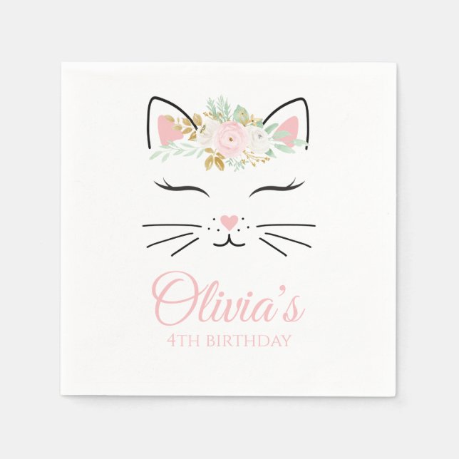 Serviette En Papier Floral Kitten serviettes de fête d'anniversaire ro (Devant)
