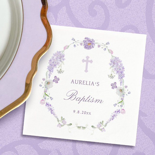 Serviette En Papier Floral Lilac Lavender Wreath Baptism (Créateur téléchargé)