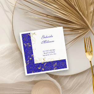 Serviette En Papier Floral Line Art Elegant Royal Blue et Gold Party