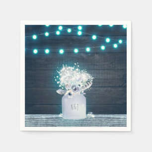 Serviette En Papier Floral Mason Jar & Blue Lights Mariage rustique