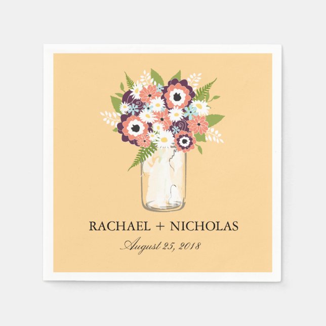 Serviette En Papier Floral Mason Jar | Mariage (Devant)