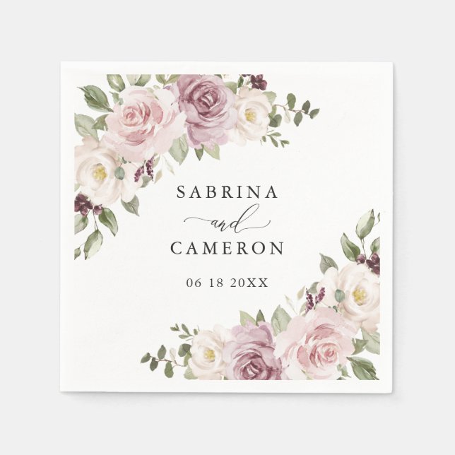 Serviette En Papier Floral Mauve Blush Green Mariage personnalisé (Devant)